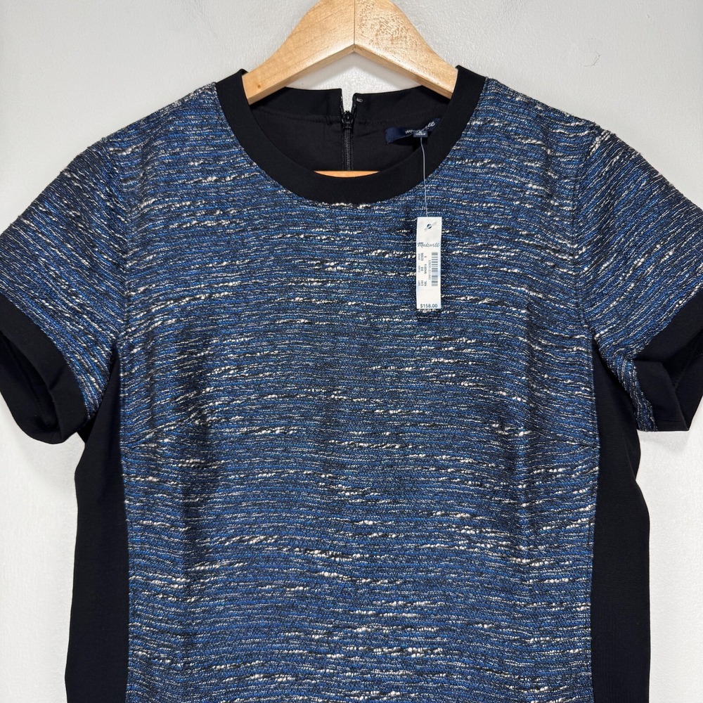 Madewell Shimmerweave Colorblock Dress Women Size 6 Blue Black Short Sleeve NWT - Picture 4 of 10